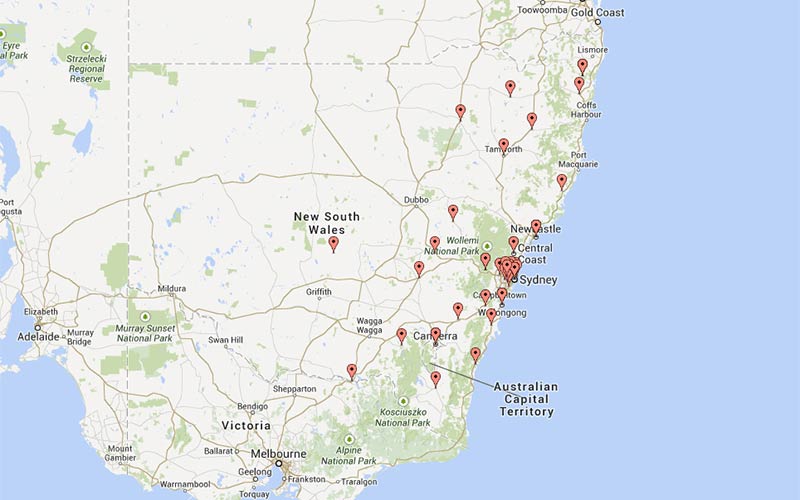 map of bushwalking clubs in NSW